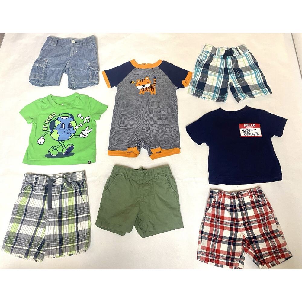 7 pc Baby Gap Gymboree Baby Boy 12-18 Month Rompers Shorts Tshirts Lot